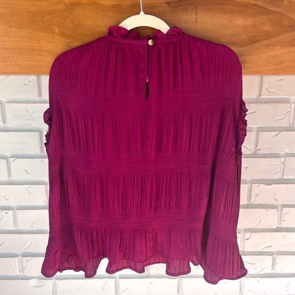 Ted Baker Airlie Pleated Smocking High Neck with Ruffle Top Blouse, Deep Pink, 4 - Picture 3 of 13
